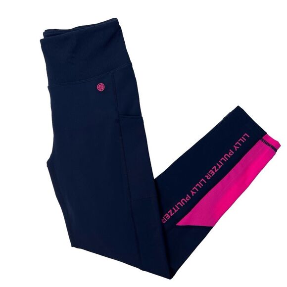 Lilly Pulitzer Weekender High Rise Midi Graphic Legging Navy & Pink Size S - Picture 4 of 6